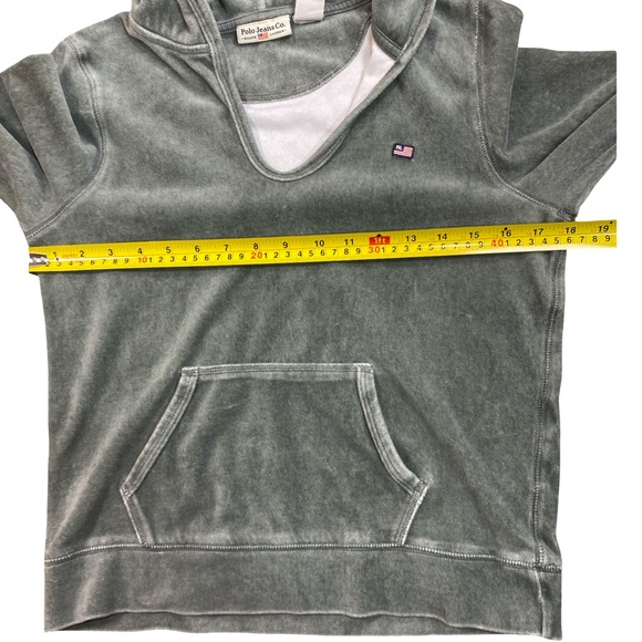 Vintage 90s Polo Jeans Co Ralph Lauren Velour Hoodie M Flag Patch - Picture 7 of 8